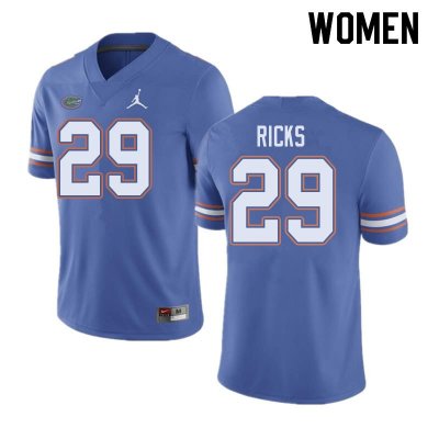 Women's Florida Gators #29 Isaac Ricks NCAA Jordan Brand Blue Authentic Stitched College Football Jersey GGT8562IG